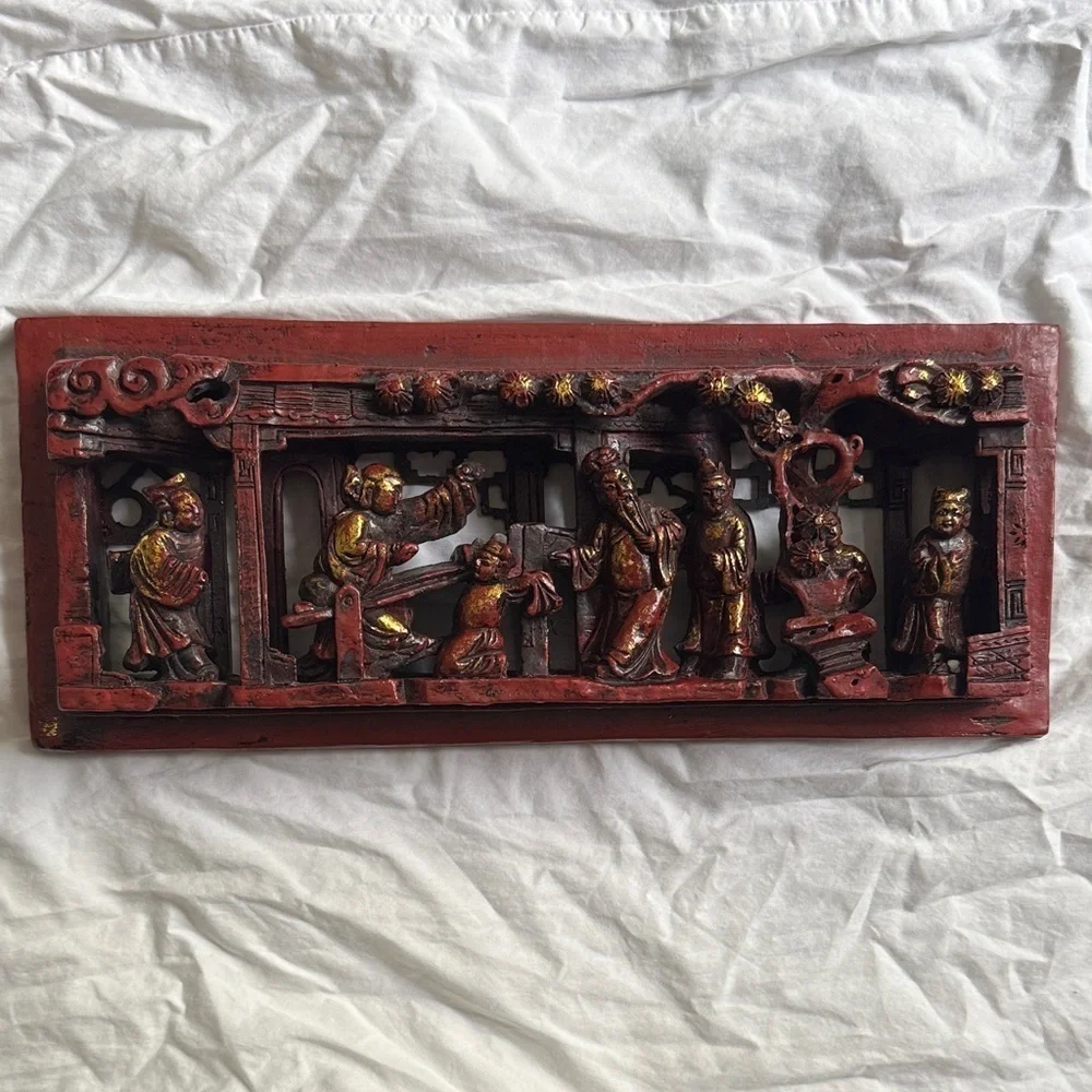 Vintage Chinese Wooden Carving High Relief 3D Art 1800s Hand Carved Wood (CB1)